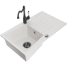 Mexen Cesar granite sink 1-bowl with drainer and kitchen faucet Carla, white - 6514-20-670700-70