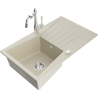 Mexen Cesar 1-compartment granite sink with a drip tray and kitchen mixer tap Carla, Beige - 6514-69-670700-00