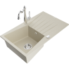 Mexen Cesar granite sink 1-bowl with drainer and kitchen faucet Carla, beige - 6514-69-670700-00