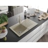 Mexen Cesar 1-compartment granite sink with a drip tray and kitchen mixer tap Carla, Beige - 6514-69-670700-69