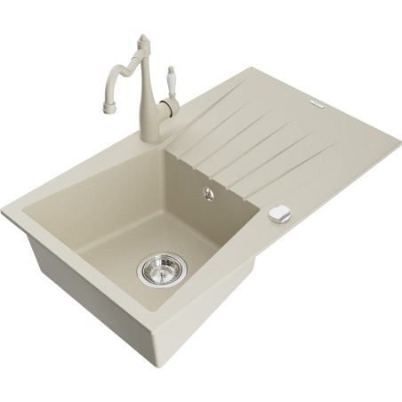 Mexen Cesar 1-compartment granite sink with a drip tray and kitchen mixer tap Carla, Beige - 6514-69-670700-69