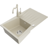 Mexen Cesar 1-Bowl Granite Sink with Drainer and Carla Kitchen Faucet, Beige - 6514-69-670700-69