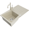 Mexen Cesar 1-bowl granite sink with drainer and Carla kitchen tap, beige - 6514-69-670700-69