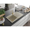 Mexen Cesar granit sink 1-bowl with drainer and kitchen faucet Carla, beige - 6514-69-670700-50