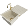 Mexen Cesar 1-compartment granite sink with a drip tray and kitchen mixer tap Carla, Beige - 6514-69-670700-50