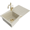 Mexen Cesar granite kitchen sink 1-bowl with drainer and kitchen faucet Carla, beige - 6514-69-670700-50
