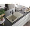 Mexen Cesar 1-bowl granite sink with drainer and Carla kitchen tap, beige - 6514-69-670700-70