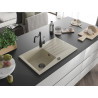 Mexen Cesar granite sink 1-bowl with drainer and Carla kitchen faucet, beige - 6514-69-670700-70