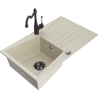Mexen Cesar granit kitchen sink with 1 bowl, drainer, and Carla kitchen faucet, beige - 6514-69-670700-70
