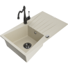 Mexen Cesar granite sink 1-bowl with drainer and Carla kitchen faucet, beige - 6514-69-670700-70