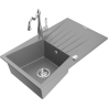 Mexen Cesar 1-bowl granite sink with drainer and Carla kitchen faucet, gray - 6514-71-670700-00