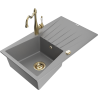 Mexen Cesar granite kitchen sink 1-bowl with drainer and kitchen faucet Carla, gray - 6514-71-670700-50