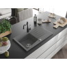 Mexen Cesar 1-bowl granite sink with drainer and kitchen faucet Carla, gray - 6514-71-670700-70