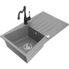 Mexen Cesar 1-compartment granite sink with a drip tray and kitchen mixer tap Carla, Grey - 6514-71-670700-70
