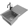 Mexen Cesar granite kitchen sink 1-bowl with drainer and kitchen faucet Carla, gray - 6514-71-670700-70