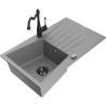 Mexen Cesar 1-Bowl Granite Sink with Drainer and Carla Kitchen Faucet, Gray - 6514-71-670700-70-B