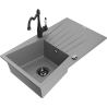Mexen Cesar 1-compartment granite sink with a drip tray and kitchen mixer tap Carla, Grey - 6514-71-670700-70-B