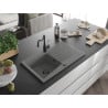 Mexen Cesar 1-Bowl Granite Sink with Drainer and Carla Kitchen Faucet, Gray - 6514-71-670700-70-B