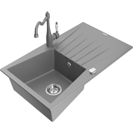 Mexen Cesar granite sink 1-bowl with drainer and kitchen tap Carla, grey - 6514-71-670700-71