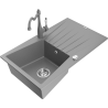 Mexen Cesar granite kitchen sink 1-bowl with drainer and Carla kitchen faucet, gray - 6514-71-670700-71