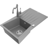 Mexen Cesar granite kitchen sink single bowl with drainer and Carla kitchen faucet, gray - 6514-71-670700-71