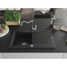 Mexen Cesar granite sink 1-bowl with drainer and kitchen faucet Carla, black/gold metallic - 6514-75-670700-00