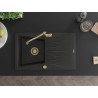 Mexen Cesar granite sink 1-chamber with drainer and kitchen faucet Carla, black/gold metallic - 6514-75-670700-50