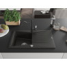 Mexen Cesar 1-bowl granite sink with drainer and Carla kitchen faucet, black/gold metallic - 6514-75-670700-70