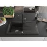 Mexen Cesar granite kitchen sink 1-bowl with drainer and Carla kitchen tap, black/gold metallic - 6514-75-670700-70