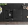 Mexen Cesar granite kitchen sink 1-bowl with drainer and Carla kitchen tap, black/gold metallic - 6514-75-670700-70