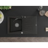 Mexen Cesar granite single-bowl sink with drainer and Carla kitchen faucet, black/gold metallic - 6514-75-670700-70