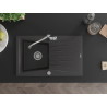 Mexen Cesar granite kitchen sink 1-bowl with drainer and faucet Carla, black speckled - 6514-76-670700-00
