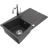 Mexen Cesar granite kitchen sink 1-bowl with drainer and kitchen faucet Carla, speckled black - 6514-76-670700-00