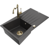 Mexen Cesar 1-compartment granite sink with a drip tray and kitchen mixer tap Carla, spotted black - 6514-76-670700-50
