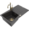 Mexen Cesar granite sink 1-bowl with drainer and Carla kitchen tap, black speckled - 6514-76-670700-50