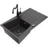 Mexen Cesar 1-bowl granite sink with drainer and kitchen faucet Carla, speckled black - 6514-76-670700-70-B