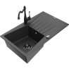 Mexen Cesar 1-compartment granite sink with a drip tray and kitchen mixer tap Carla, spotted black - 6514-76-670700-70-B
