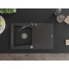 Mexen Cesar granite sink 1-bowl with drainer and Carla kitchen tap, black speckled - 6514-76-670700-76