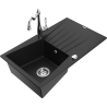Mexen Cesar 1-compartment granite sink with a drip tray and kitchen mixer tap Carla, Black - 6514-77-670700-00