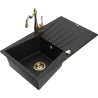 Mexen Cesar granit sink 1-bowl with drainer and kitchen faucet Carla, black - 6514-77-670700-50