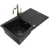 Mexen Cesar 1-bowl granite sink with drainer and kitchen faucet Carla, black - 6514-77-670700-50-B