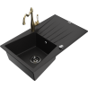 Mexen Cesar 1-compartment granite sink with a drip tray and kitchen mixer tap Carla, Black - 6514-77-670700-50-B