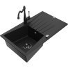 Mexen Cesar 1-compartment granite sink with a drip tray and kitchen mixer tap Carla, Black - 6514-77-670700-70-B