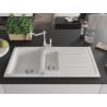 Mexen Andres granite sink 1.5-bowl with drainer and kitchen faucet Carla, white - 6515-20-670700-00