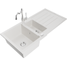 Mexen Andres 1.5-compartment granite sink with a drip tray and kitchen mixer tap Carla, White - 6515-20-670700-00