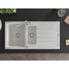 Mexen Andres 1.5-Bowl Granite Sink with Drainer and Carla Kitchen Faucet, White - 6515-20-670700-00