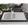 Mexen Andres granite sink 1.5-bowl with drainer and kitchen faucet Carla, white - 6515-20-670700-20
