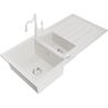 Mexen Andres 1.5-bowl granite sink with drainer and Carla kitchen tap, white - 6515-20-670700-20