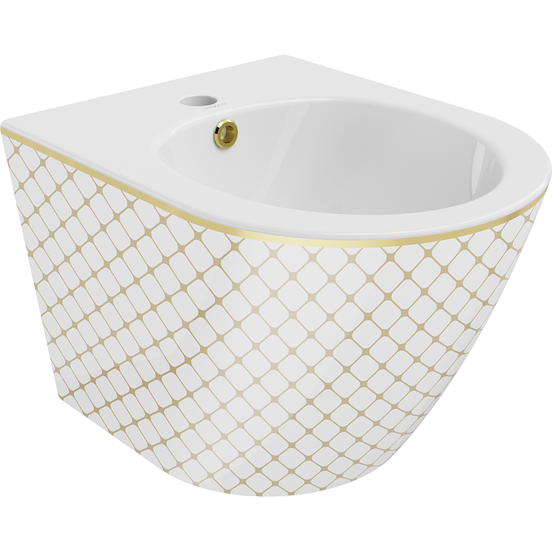 Mexen Lena wall hung bidet, White/Gold checked pattern - 35224809