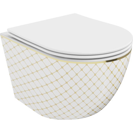 Mexen Lena Rimless toilet bowl with a slim soft close toilet seat, duroplast, white/gold checked pattern - 30224009